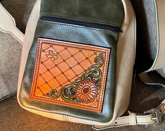 ON SALE! - Small Leather Backpack in Moss Green and Sandstone