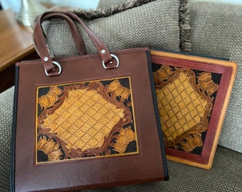 Tooled Leather Tote with Matching Portfolio
