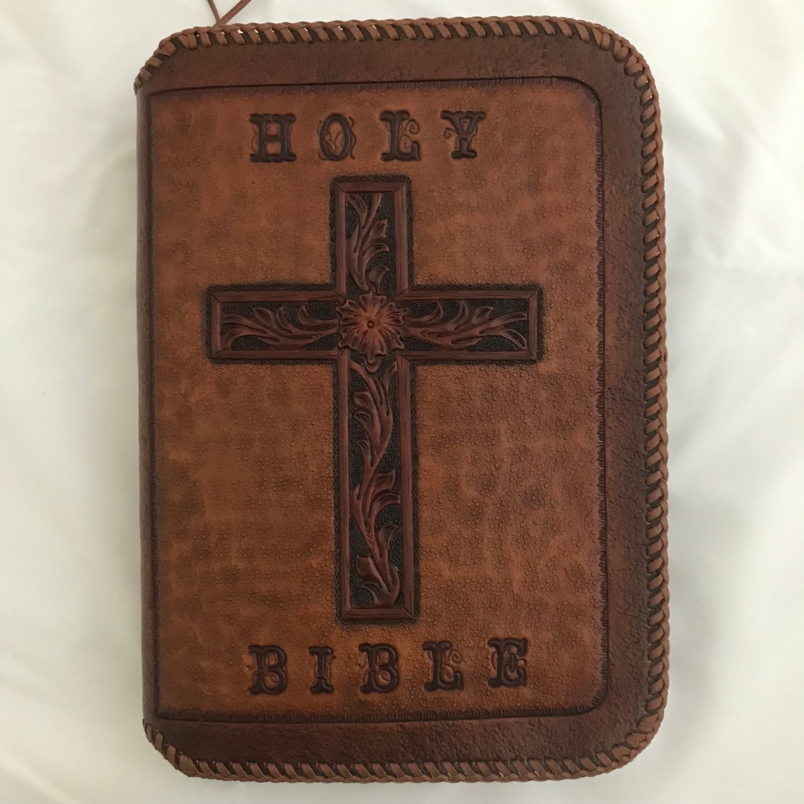 Handtooled Leather Bible Cover With KJV Bible Etsy