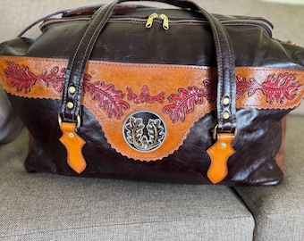 Tri-Tone Hand-tooled duffle bag