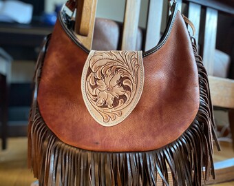 Two tone Handbag with Fringe