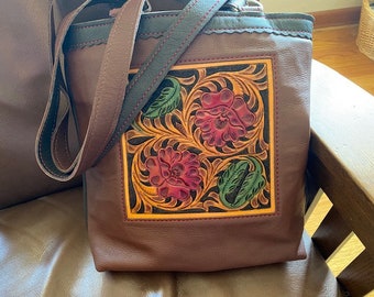 ON SALE! - Rose and Leaf Medium Leather Tote