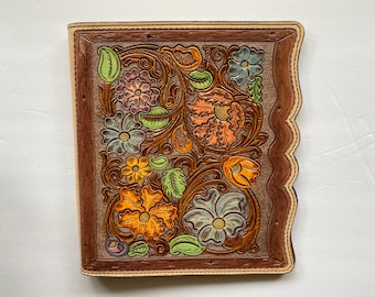 ON SALE! - Colorful Floral Leather Notepad Portfolio with Hand-turned Multi-colored Pen