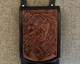 Brown Floral Cross-body Cellphone Holder (Small phone size)