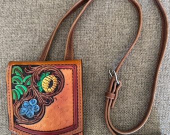 Blue and Yellow floral Cross-body cell phone holder (Larger phone size)
