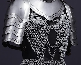 Medieval Women's Steel Armor Set, Chainmail, Cuirass & Pauldrons, LARP Cosplay Renaissance  Armour