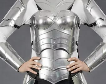 Female Knight Breastplate, Women’s Steel Cuirass with Pauldrons and Greaves, Medieval LARP Cosplay Armor