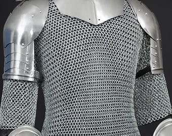Mittelalterliche Ritterrüstung, Stahlkragen, Kettenhemd, LARP-Cosplay-Kostüm