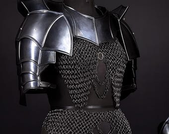 Handmade Black Steel Female Knight Armor Set, Medieval Costume LARP Cosplay Renaissance Fair Armour