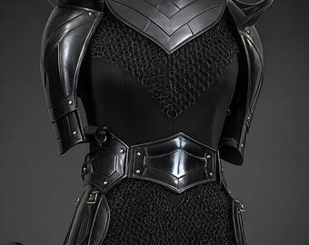 Female Blackened Knight Armor Set: Medieval Steel Chainmail, LARP, Cosplay Medieval Costume Armour