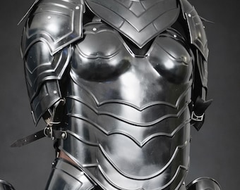 Women’s Knight Breastplate Set, Steel Cuirass with Shoulder Armor and Greaves, Medieval LARP Costume