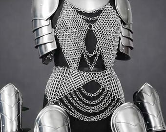 Women's Medieval Armor Set, Steel Pauldrons, Chainmail Gorget, LARP Cosplay Medieval Costume
