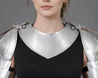 Female Knight Arm Guards, Steel Shoulder Plates & Gorget, Medieval LARP Costume Cosplay