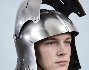 Men's Knight German Sallet Helmet: Medieval Armor Gothic Warrior LARP Cosplay Costume Renaissance Fair