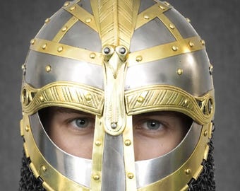 Viking Vendel Helmet with Chainmail, Norse Warrior Helmet, Medieval Steel Armor for LARP Cosplay