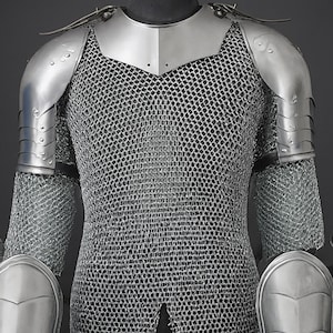 Medieval Knight Armor Set: Steel Gorget Pauldron, Chainmail Shirt, LARP Cosplay Costume Armour