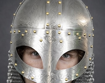 Gjermundbu Viking Helmet with Chainmail & Stand | Handmade Norse| Authentic Viking Armor for LARP, Cosplay
