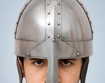 Men's Knight Viking Norman Helmet: Medieval Armor Costume, Viking LARP, Cosplay 18 Gauge Steel