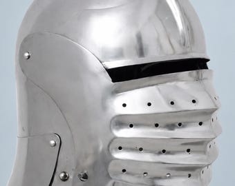 Medieval Sallet Helmet, 15th Century Italian Knight Armor, Steel Visor for LARP Cosplay Reenactment