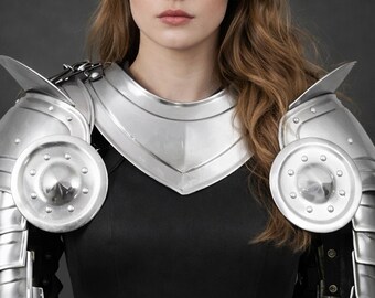 Lady Knight Neck & Shoulder Armor, Steel Gorget with Plate Arm Guards, Medieval LARP Costume