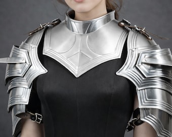 Women's Knight Pauldrons & Gorget Set: Medieval Shoulder LARP, Cosplay Armor Renaissance Fair