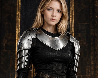 Paire d'épaulières avec gorgerin, armure d'épaule médiévale pour femme, costume de chevalier fantastique pour GN/cosplay.
