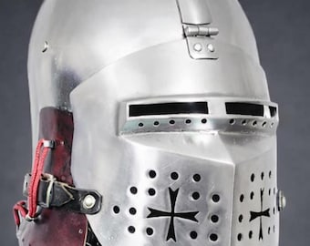 Medieval Houndskull Bascinet Helmet, Battle Ready Steel Knight Armor with Chainmail Aventail