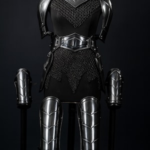 Female Blackened Knight Armor Set: Medieval Steel Chainmail, LARP, Cosplay