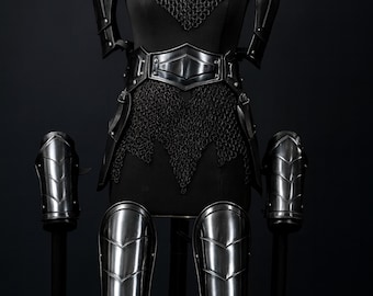 Female Blackened Knight Armor Set: Medieval Steel Chainmail, LARP, Cosplay