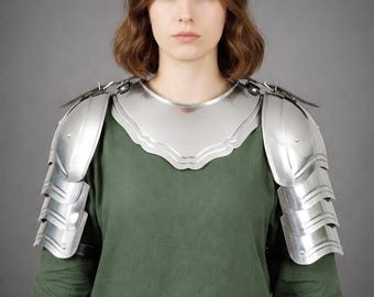Medieval Female Pauldrons & Gorget Lady Knight Shoulder and Neck Armor for LARP, SCA, Cosplay
