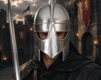 Men's Viking Norse Warrior Wolf Helmet: Silver 18 Gauge Steel, LARP, Cosplay Armor Costume