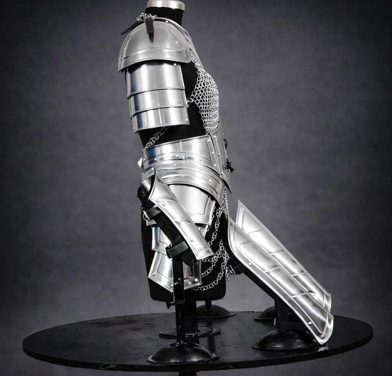 Brave Lady Knight Full Suits Armor Set: Handmade Elven Corset, Bracers, Pauldrons LARP, Cosplay image 4