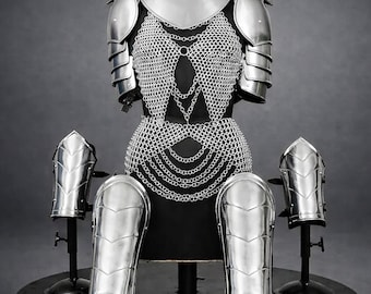 Women's Knight Suits Armor Set: Steel Pauldrons, Chainmail Gorget, LARP Cosplay