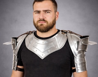 Conjunto de ombreiras e gola de aço para homem: Armadura de cavaleiro medieval, ideal para cosplay de LARP.