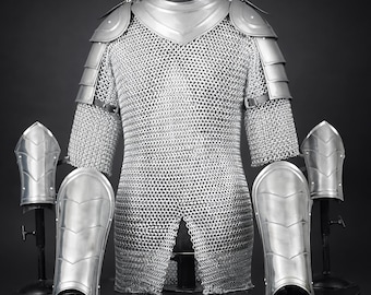 Herrrustning i stål för riddare: Medeltida cosplay, handgjord lajvrustning