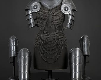 Handmade Blackened Steel Female Knight Armor Set, Women’s LARP Cosplay Outfit