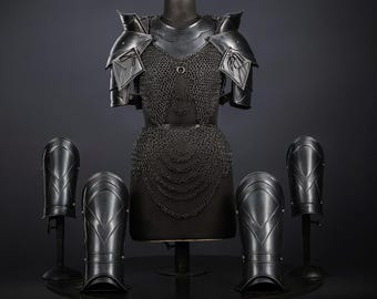 Female Blackened Steel Knight Full Suit Armor Set: Handmade LARP Cosplay Costume