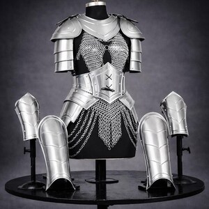 Brave Lady Knight Full Suits Armor Set: Handmade Elven Corset, Bracers, Pauldrons LARP, Cosplay image 3
