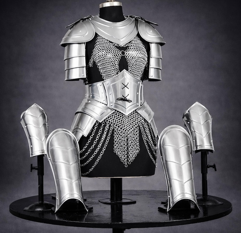 Brave Lady Knight Full Suits Armor Set: Handmade Elven Corset, Bracers, Pauldrons LARP, Cosplay image 3