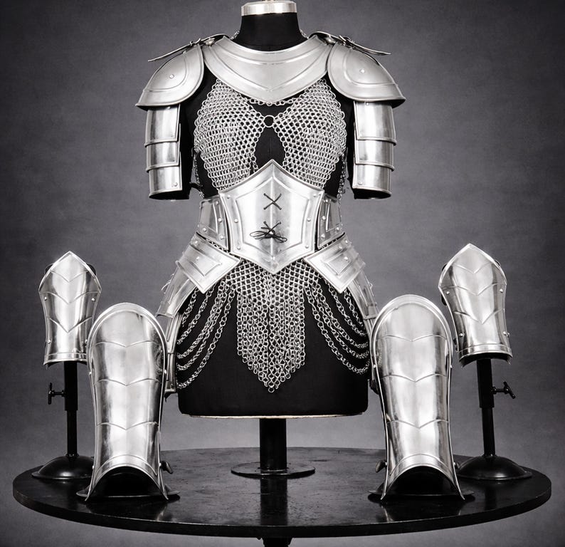 Brave Lady Knight Full Suits Armor Set: Handmade Elven Corset, Bracers, Pauldrons LARP, Cosplay All items