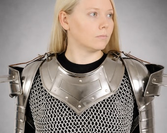 Women's Knight Chainmail Shoulder Steel Armor Set: Medieval LARP Cosplay Costume with Chainmail
