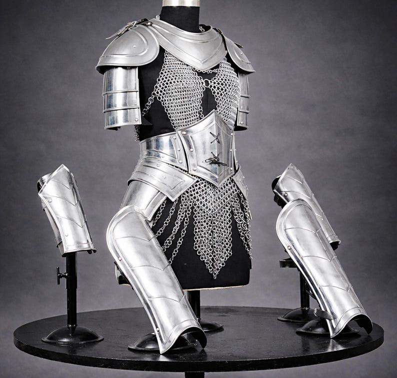 Brave Lady Knight Full Suits Armor Set: Handmade Elven Corset, Bracers, Pauldrons LARP, Cosplay image 2