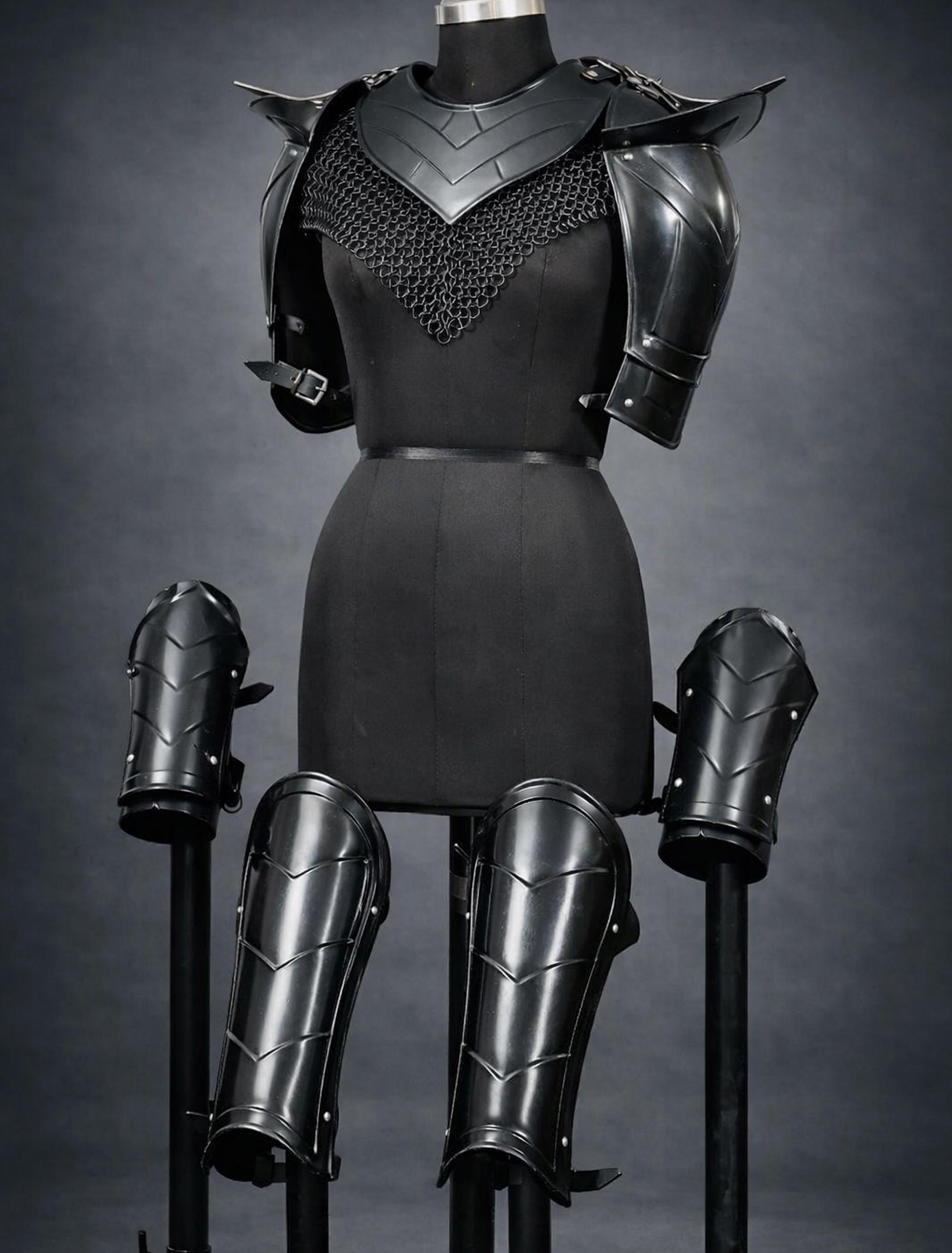 Female Knight Full Suits Cuirass Armor Set: Blackened Steel Pauldron ...