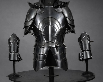 Men's Blackened Knight Cuirass Armor Set: Medieval Cuirass & Pauldrons LARP, Cosplay