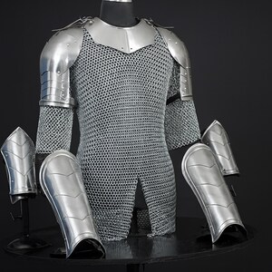Men's Medieval Knight Armor Set: Steel Gorget Pauldron, Chainmail Shirt, LARP Cosplay image 2