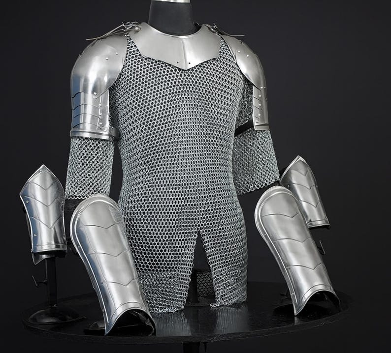 Men's Medieval Knight Armor Set: Steel Gorget Pauldron, Chainmail Shirt, LARP Cosplay image 2