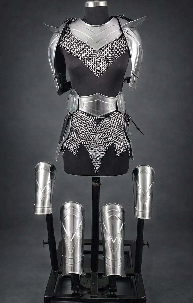 Female Medieval Knight Suits Armor Set: with Chainmail Mantle Cosplay Outfit LARP, Cosplay All items