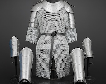 Female Knight Full Suits Armor Set: Medieval Chainmail Shirt Cosplay Outfit LARP, Cosplay