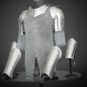Men's Medieval Knight Armor Set: Steel Gorget Pauldron, Chainmail Shirt, LARP Cosplay image 3