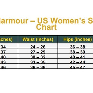 May include: A size chart for Indarmour US Women's clothing, with bust, waist, hips, and height measurements in inches. Sizes range from XS to XL, with bust measurements from 32 to 46 inches.